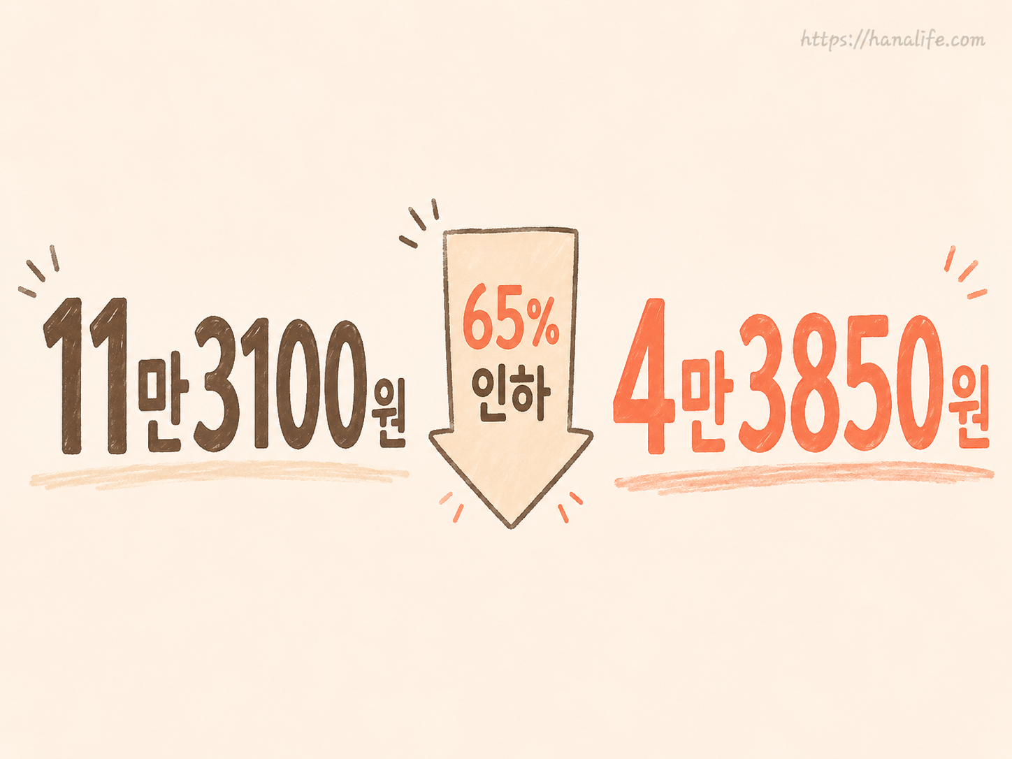 기존 비급여 단가 대비 65% 수준으로 인하 조정되는 도수치료 고정 금액 변동 구조와 환자 부담 마진 시각화 차트