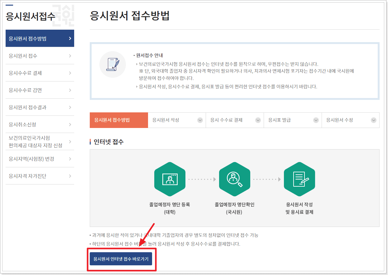 국시원 원서 접수 방법