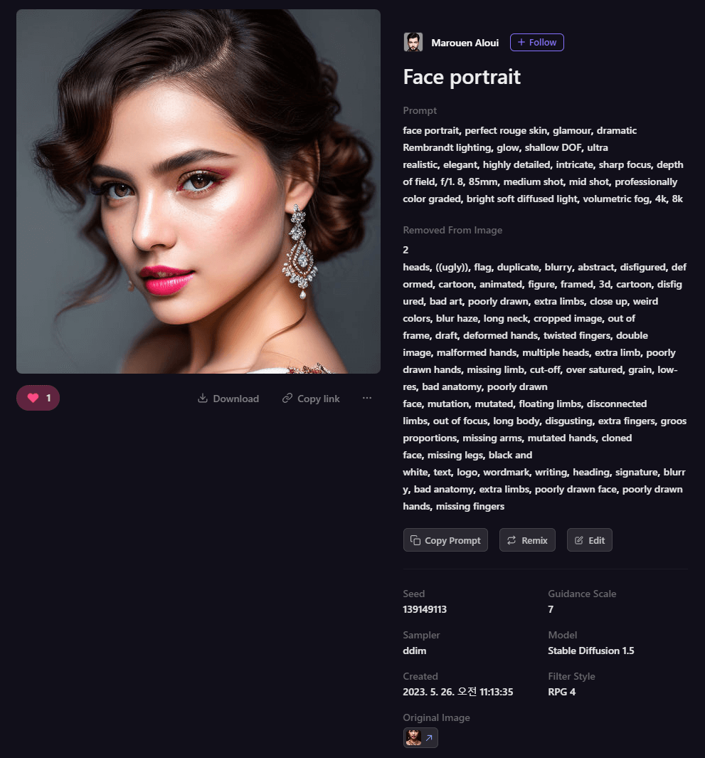 Playground AI 그림 - 고혹적인 미녀 모델