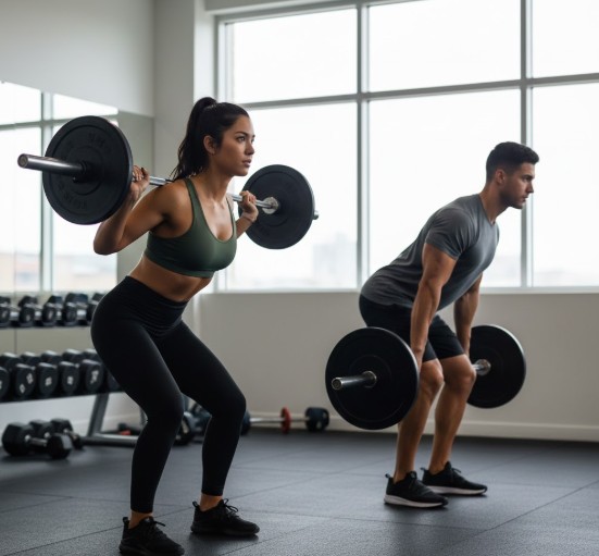20대 남여가 웨이트 트레이닝 하는 모습