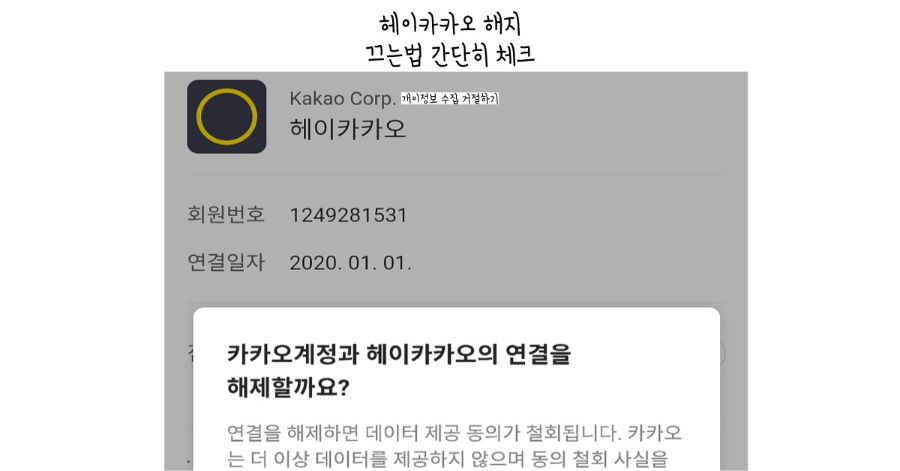 헤이카카오 해지 끄는법 연결 해제 1분 안에 간단히 하기