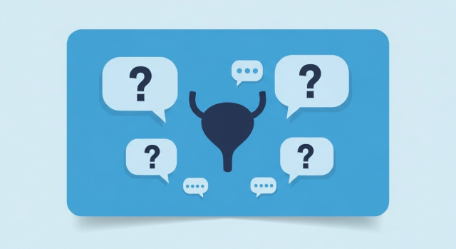 빈뇨원인 관련 궁금증을 상징하는 FAQ 카드