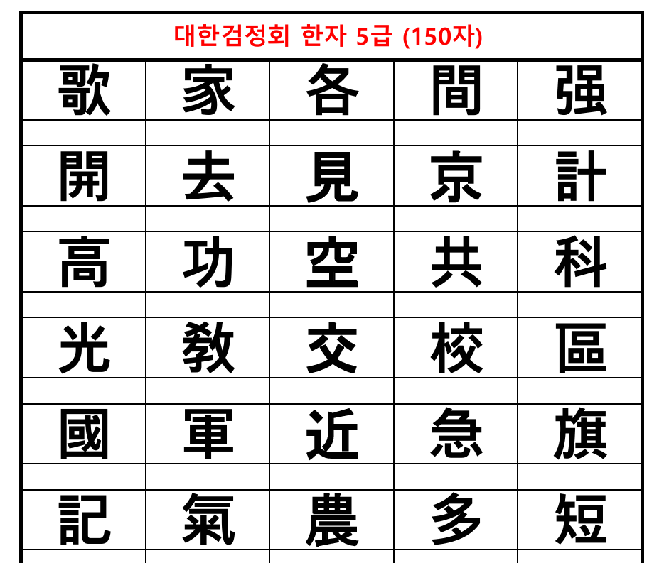 대한검정회 5급 뜻 음쓰기