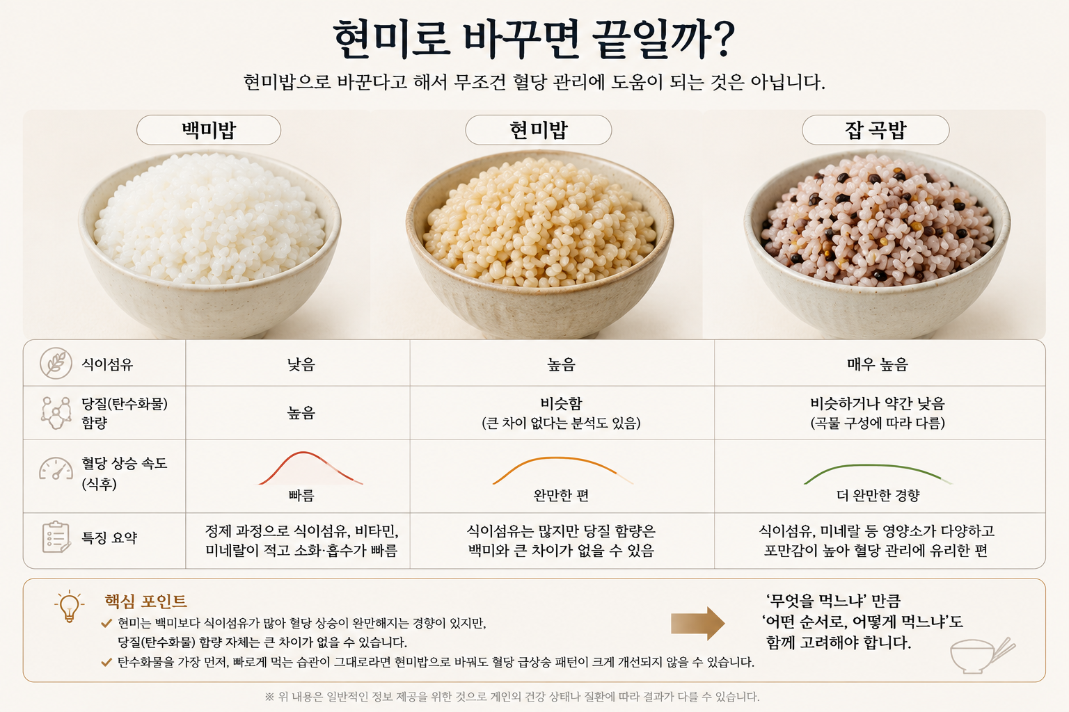 백미밥과 현미밥, 잡곡밥 비교