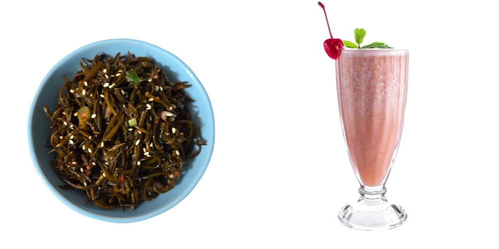 톳무침과 체리 스무디 요리 사진