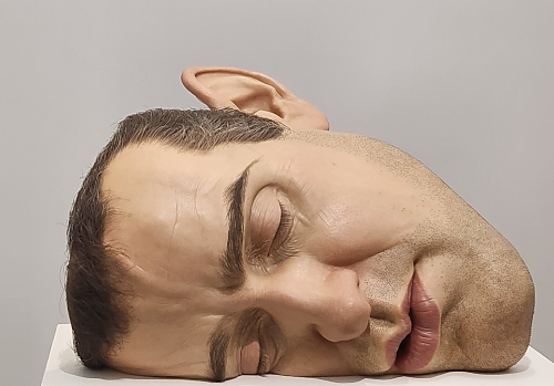 눈을 감고 바닥에 얼굴이 닿아 있는 남성의 얼굴