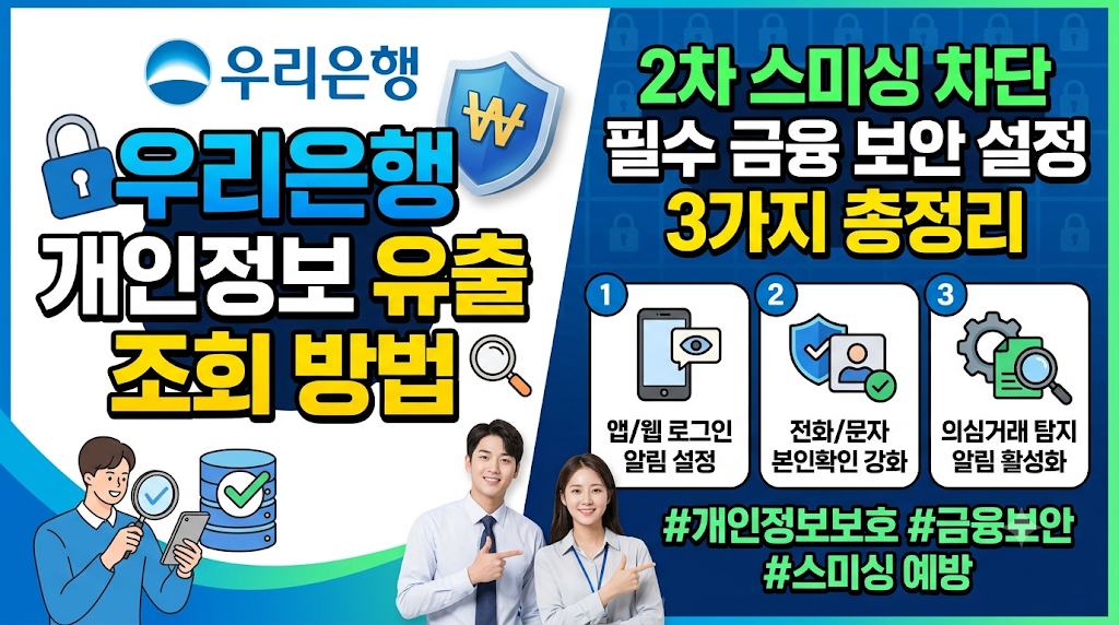 우리은행 개인정보 유출 조회 방법 및 2차 스미싱 차단 필수 금융 보안 설정 3가지 총정리