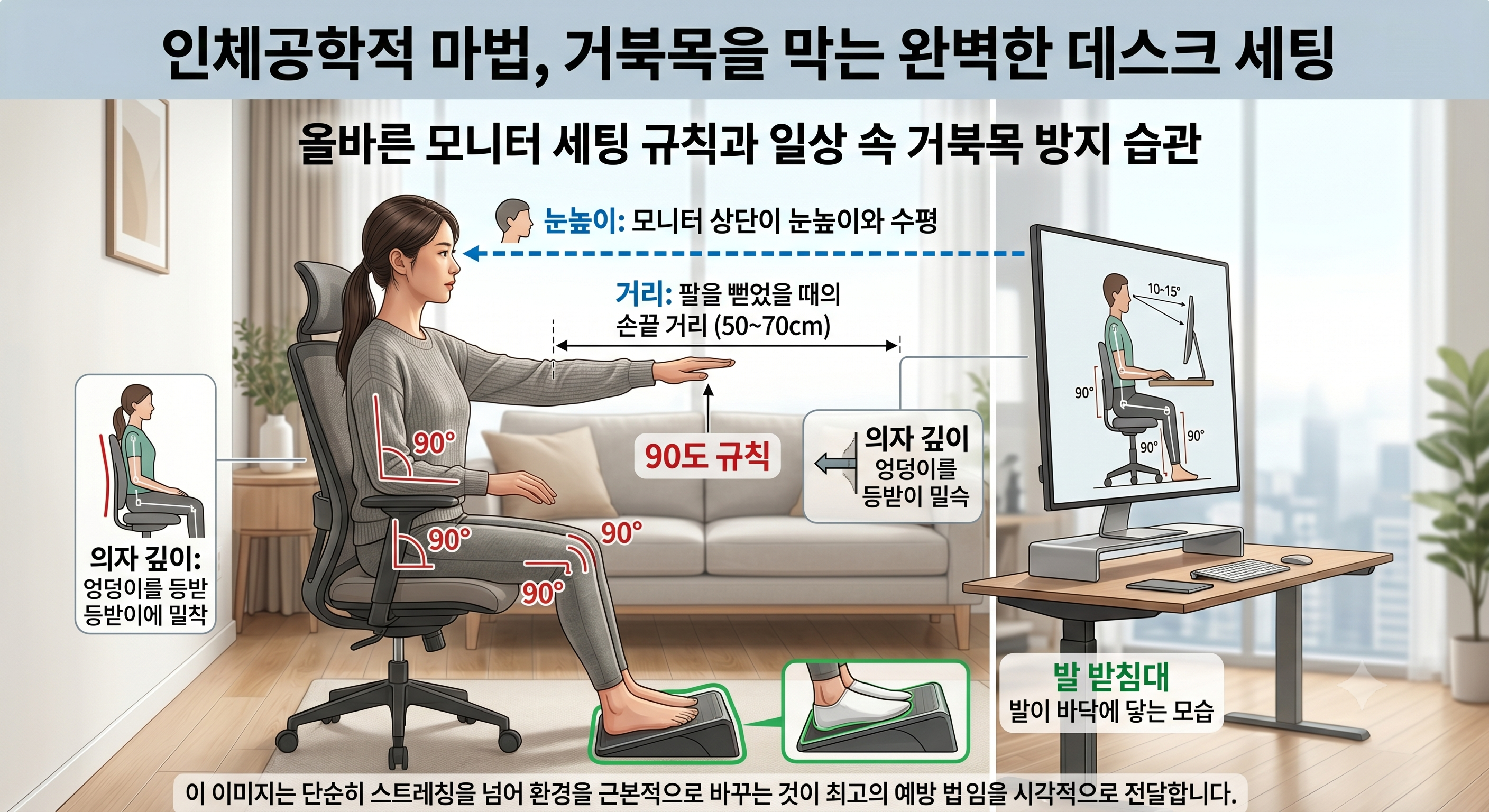 완벽한 예방을 위한 올바른 모니터 세팅 규칙과 일상 속 거북목 방지 습관