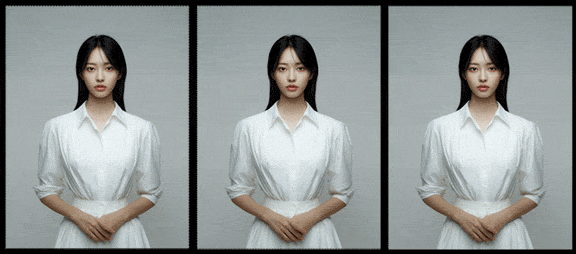 머리를 쓸어 넘기는 인물 손동작을 동작 중심 프롬프트로 설계한 Midjourney 영상 GIF, 손의 이동과 정리 흐름이 안정적으로 표현됨_Midjourney