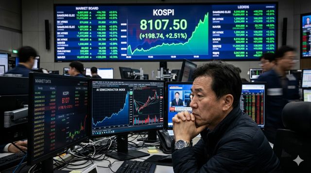 코스피 8000 돌파 이후 개인 투자자 전략을 설명하는 한국 증시 이미지