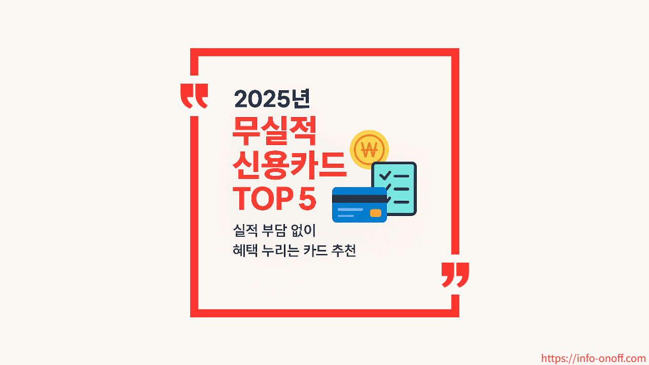 2025년 무실적 신용카드 TOP 5｜실적 부담 없이 혜택 누리는 카드 추천