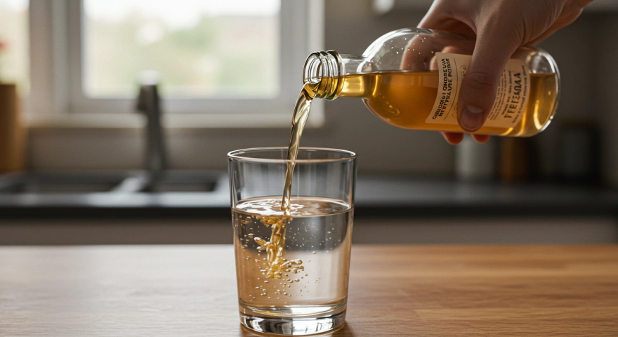 물컵에 애사비를 타는 모습