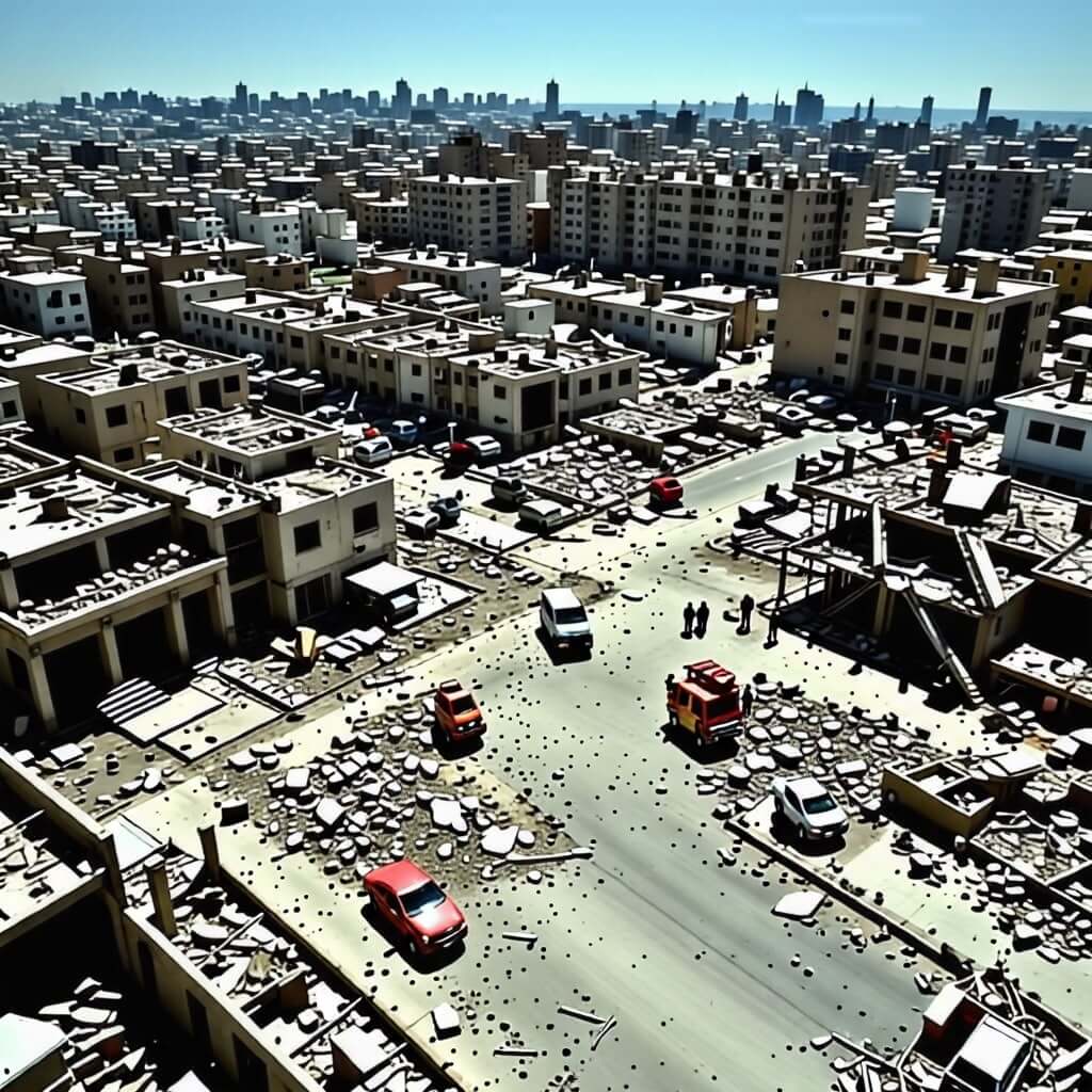 2023년 튀르키예-시리아 지진으로 무너진 건물들의 항공 사진