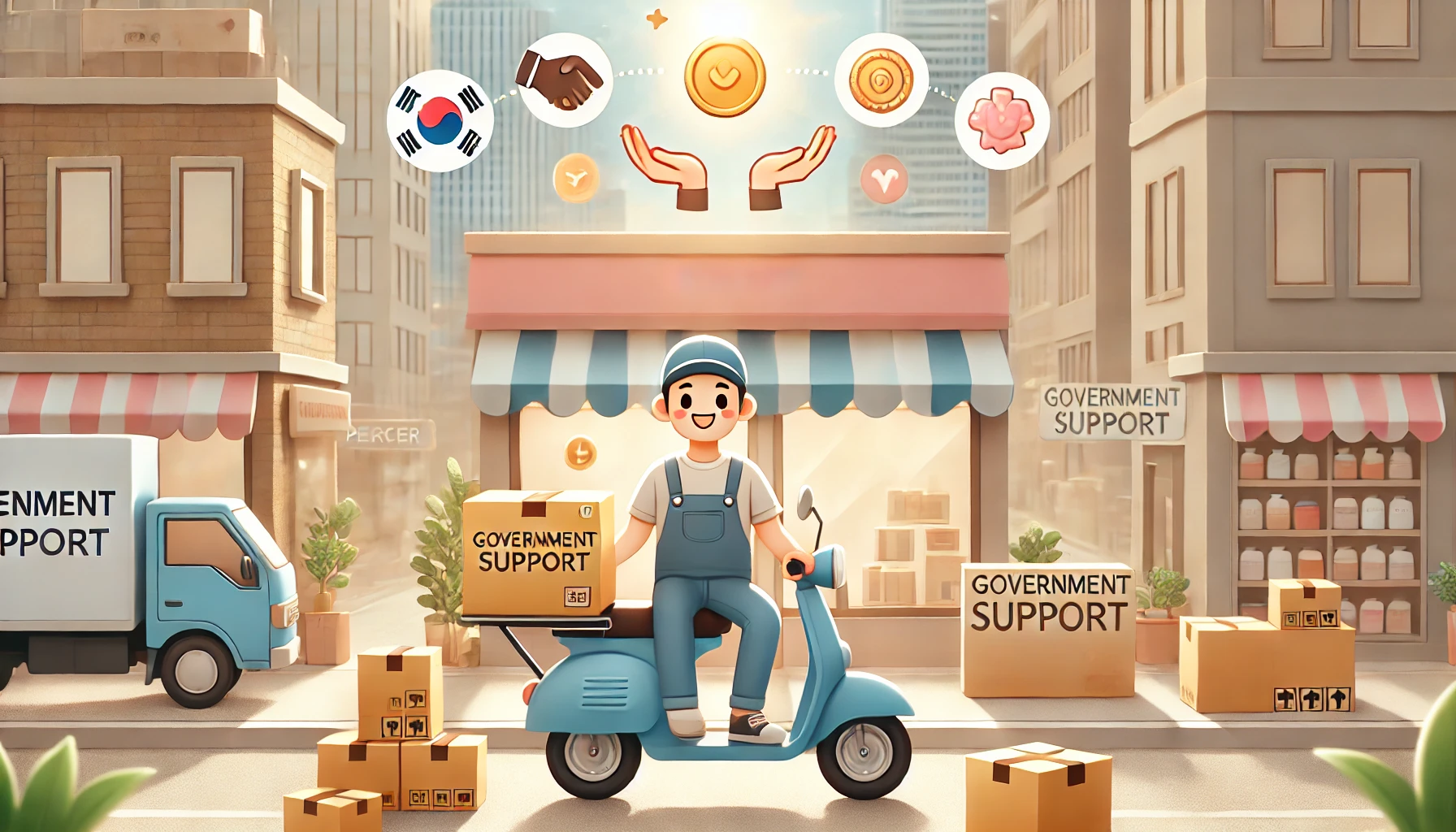 소상공인을 위한 배송비 지원 정책을 상징적으로 표현