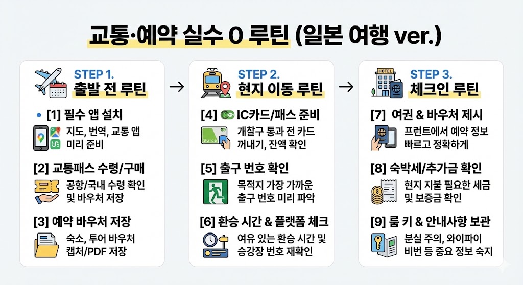 일본여행 교통·예약 실수 0 루틴 (2026 최신)|초보자 “체크리스트 모음” 한 장으로 끝