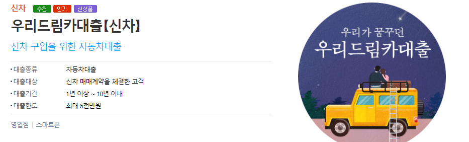 우리은행 우리드림카대출 상품안내