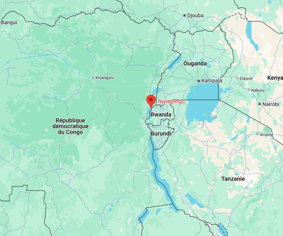 니이라공고 화산의 위치를 알 수 있는 지도