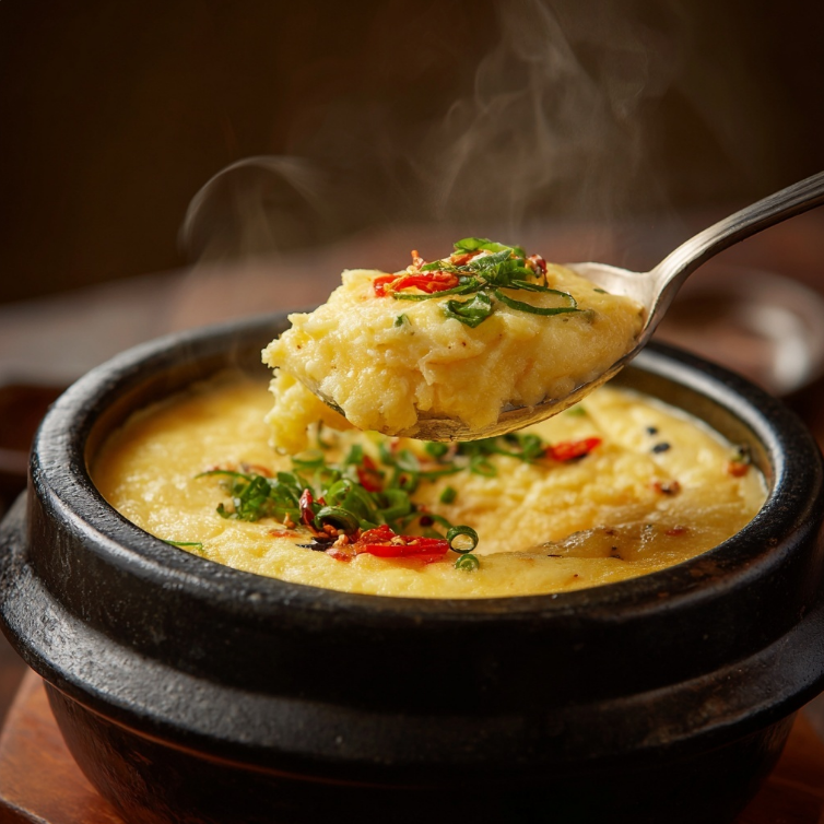 돌솥계란찜 한술 뜨는 장면