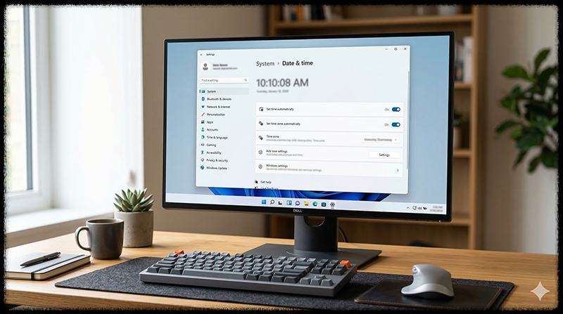 Windows 날짜와 시간 설정을 확인하는 모습