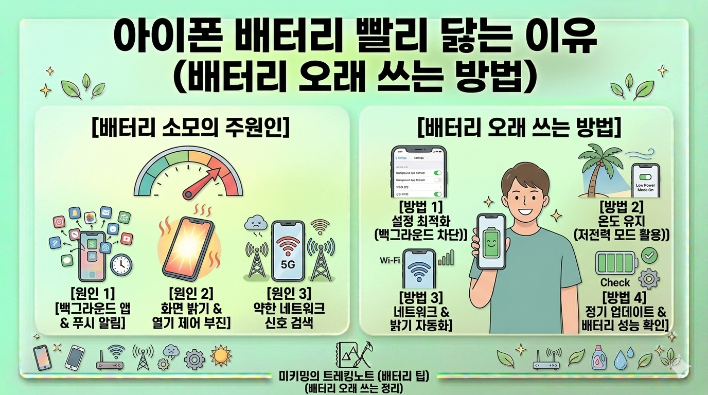 아이폰 배터리 빨리 닳는 이유 (배터리 오래 쓰는 방법)