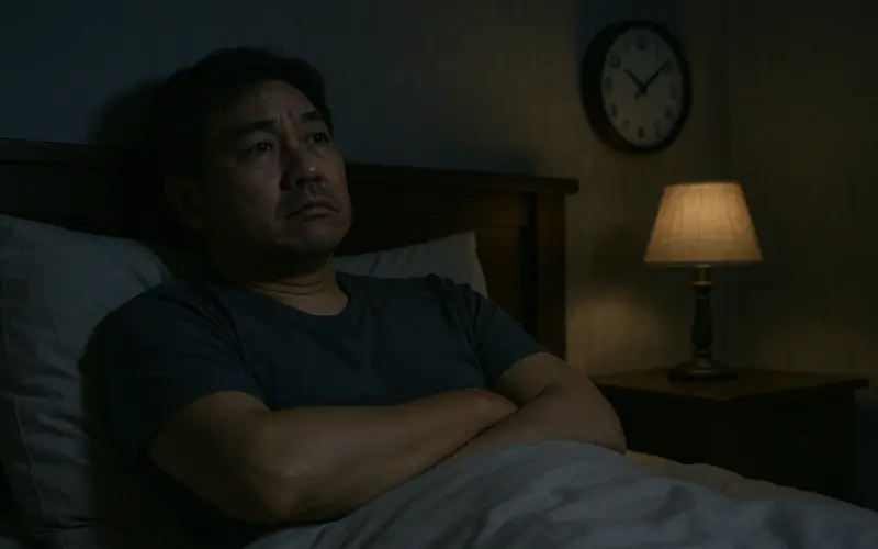 수면 장애로 밤에 잠을 이루지 못하는 40대 한국 남성