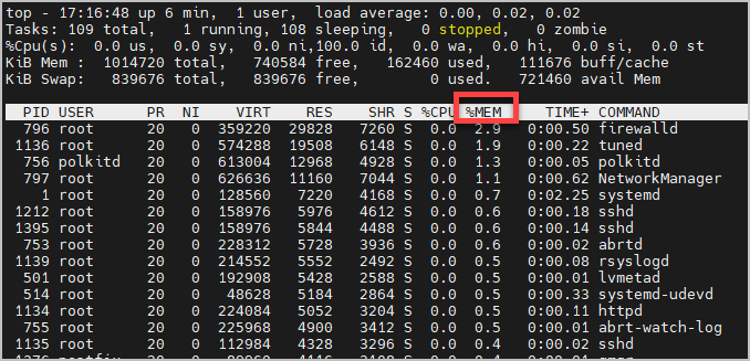 top 명령어 메모리 정렬