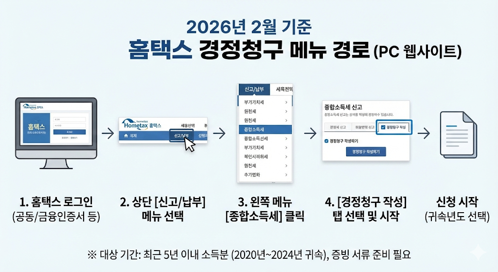 홈택스 경정청구 메뉴 경로