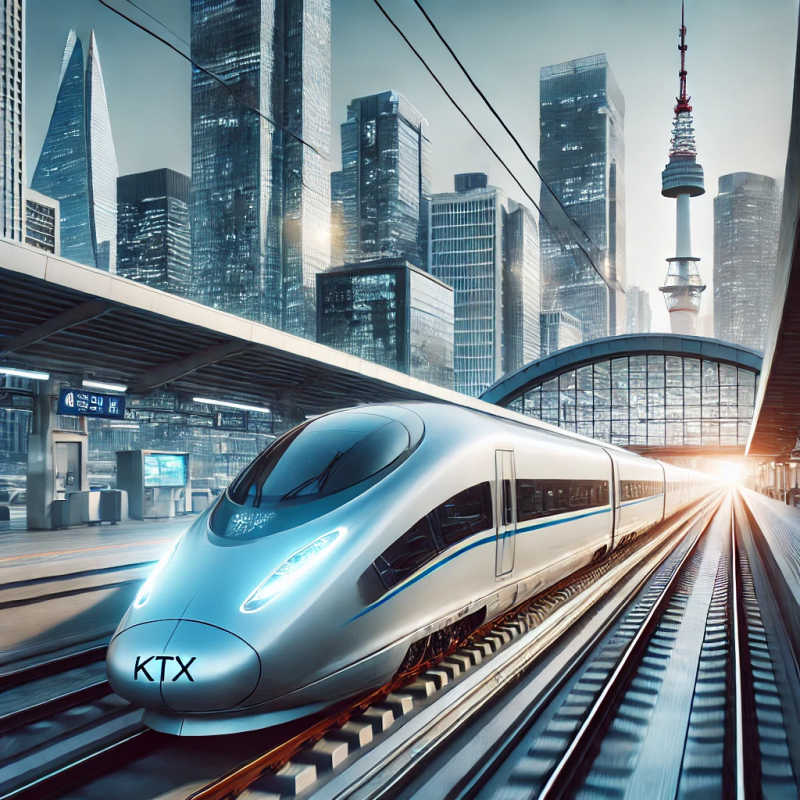서울역에서 출발하는 KTX 열차의 외부 모습