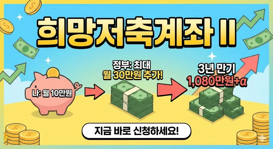 희망저축계좌2 월10만원 적금시 최대 월30만원 지원