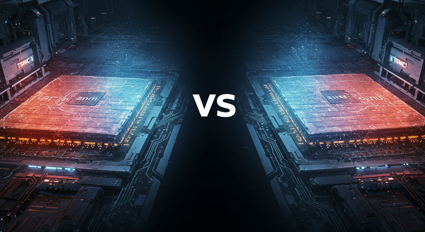 삼성전자와 TSMC의 파운드리 기술 경쟁을 상징하는 이미지
