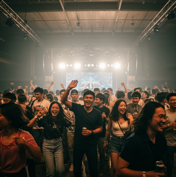 친구들과 맥주축제를 즐기는 모습의 이미지