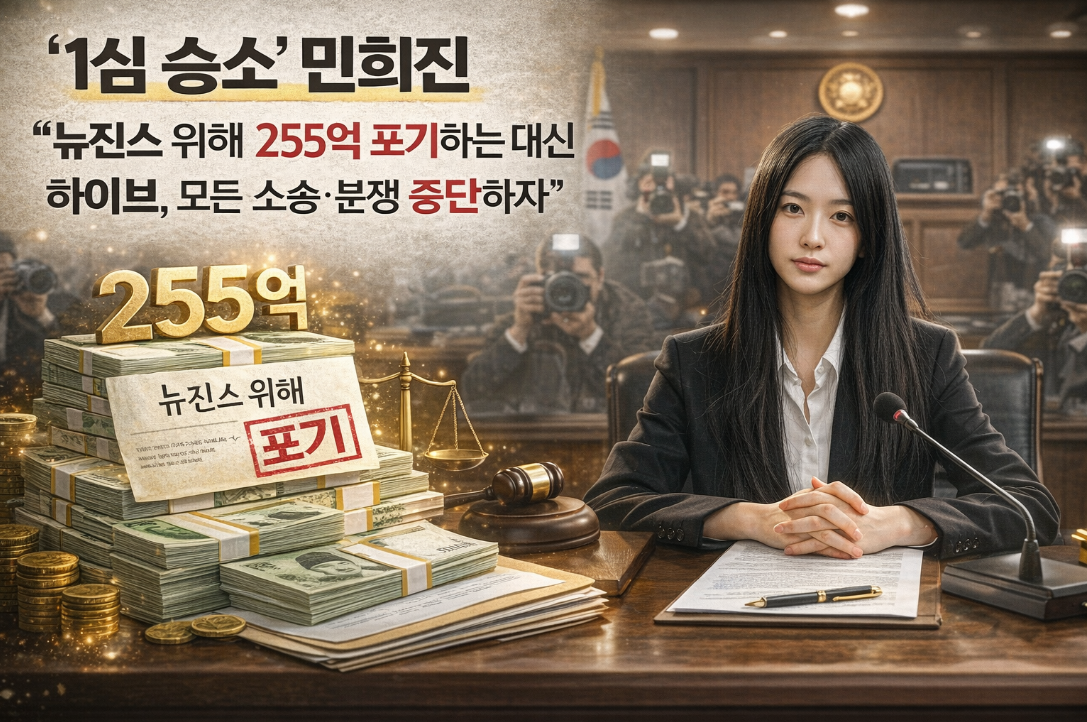 민희진 뉴진스 위해 255억 포기 제안, 하이브와 전면전 중단 선언