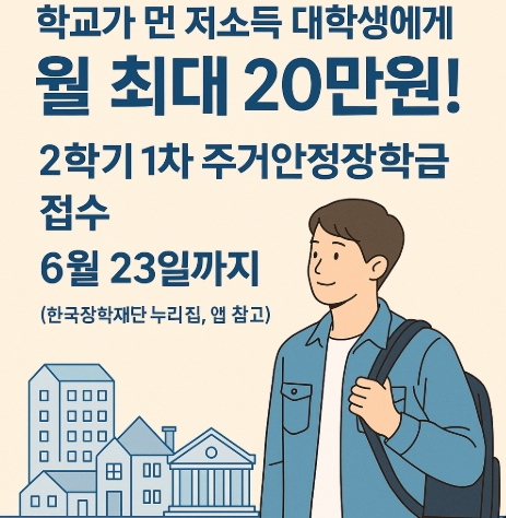 학교가 먼 저소득 대학생에게 월 최대 20만원! 2학기 1차 주거안정장학금 신청하세요 (6월 23일까지)