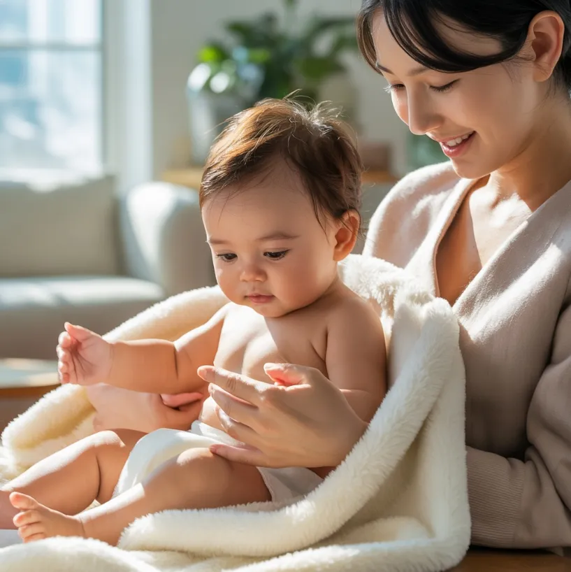 목욕 후 로션을 바르고 있는 이미지