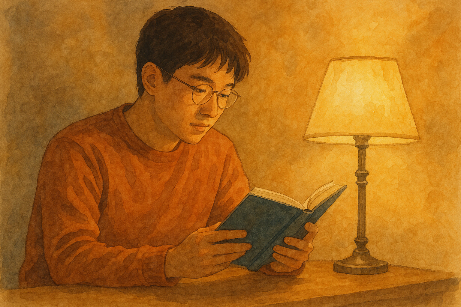 책을 읽는 남자와 따뜻한 빛