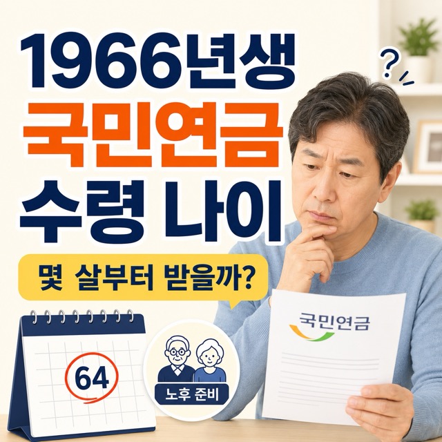1966년생 국민연금 수령 나이와 만 64세 연금 수급 시기를 설명하는 이미지