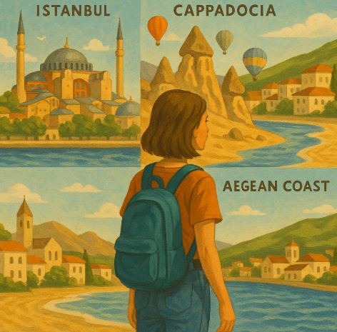 이스탄불, 카파도키아, 에게해에서 혼자 여행하는 모습