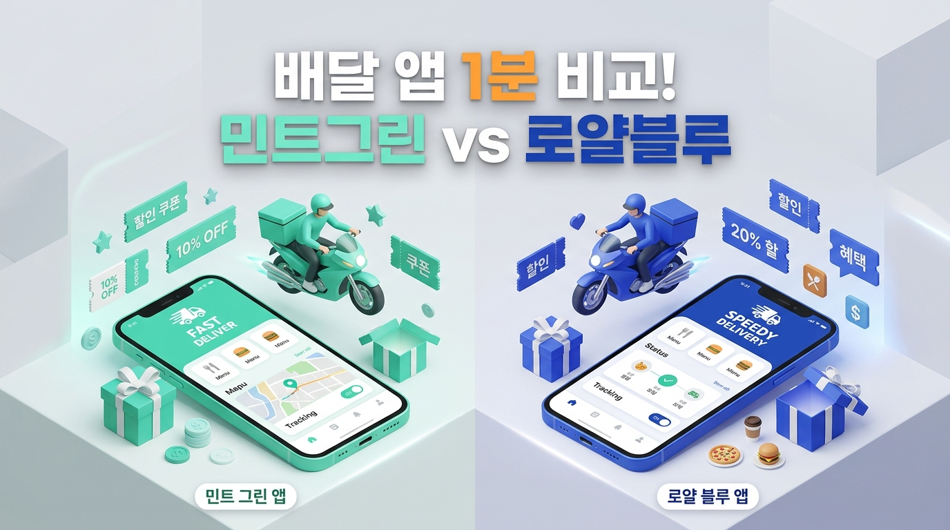 "배민과 쿠팡이츠의 구독 서비스를 비교하는 스마트폰 3D 일러스트
2"