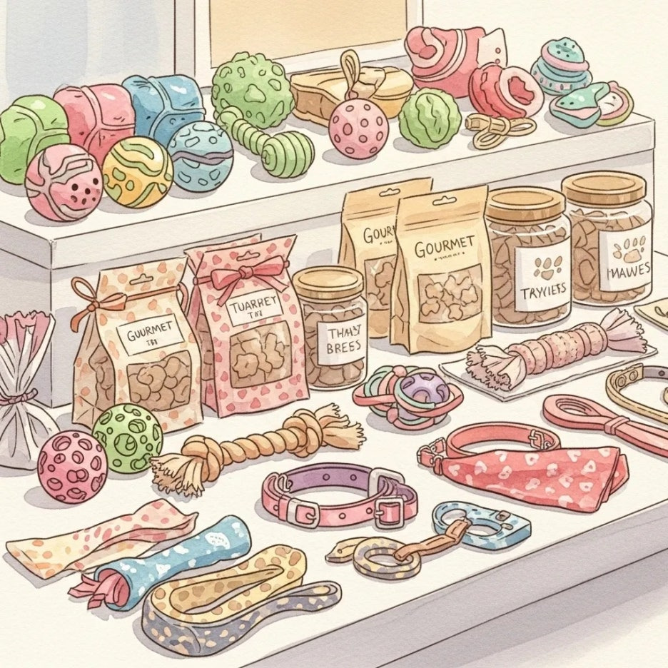 다양한 반려동물 용품이 진열된 박람회 부스 전경