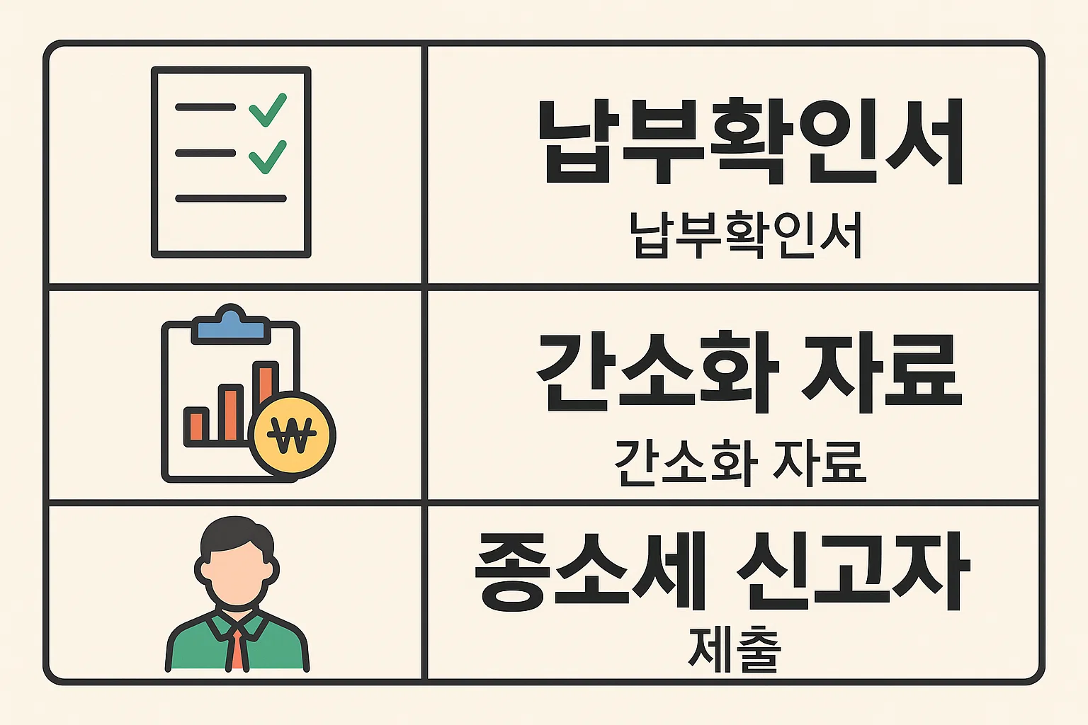납부확인서, 간소화자료, 종소세 신고자료 등 실제 공제 신청 시 필요한 서류와 제출 방법을 정리한 실무형 인포그래픽으로 직장인과 자영업자 모두 참고하기 좋습니다.