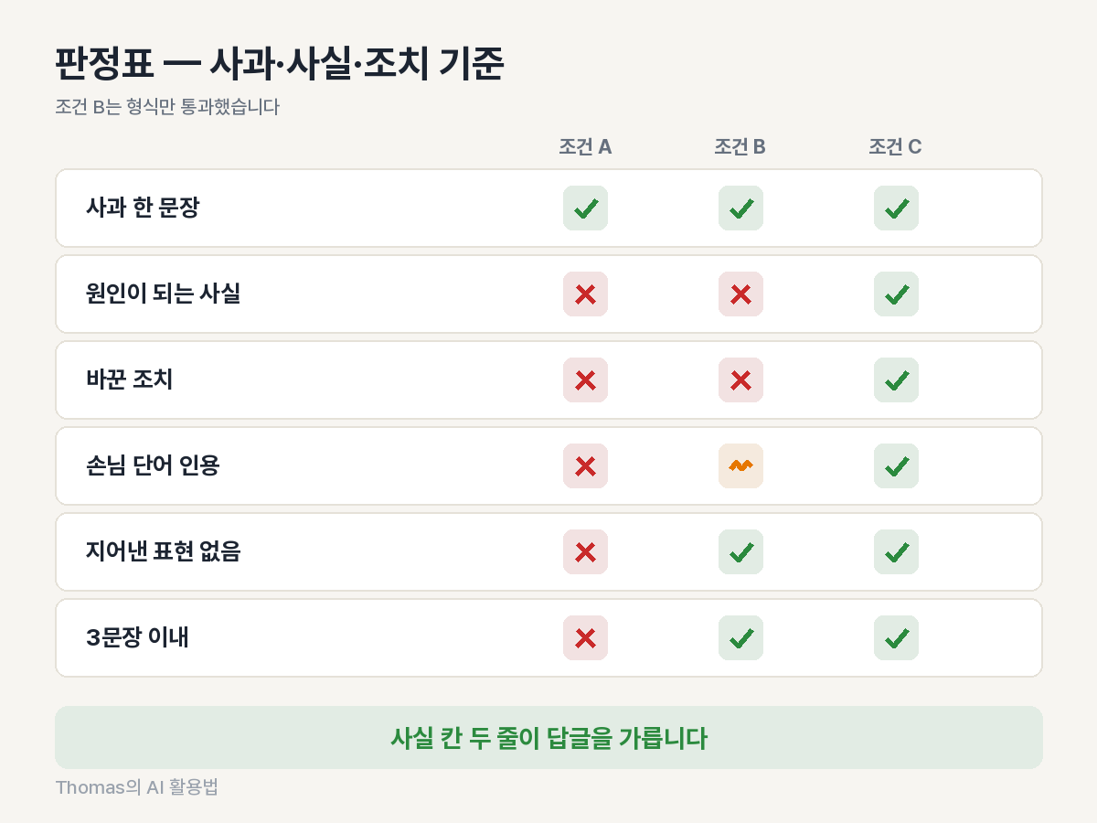 리뷰 답글 요소별 판정표