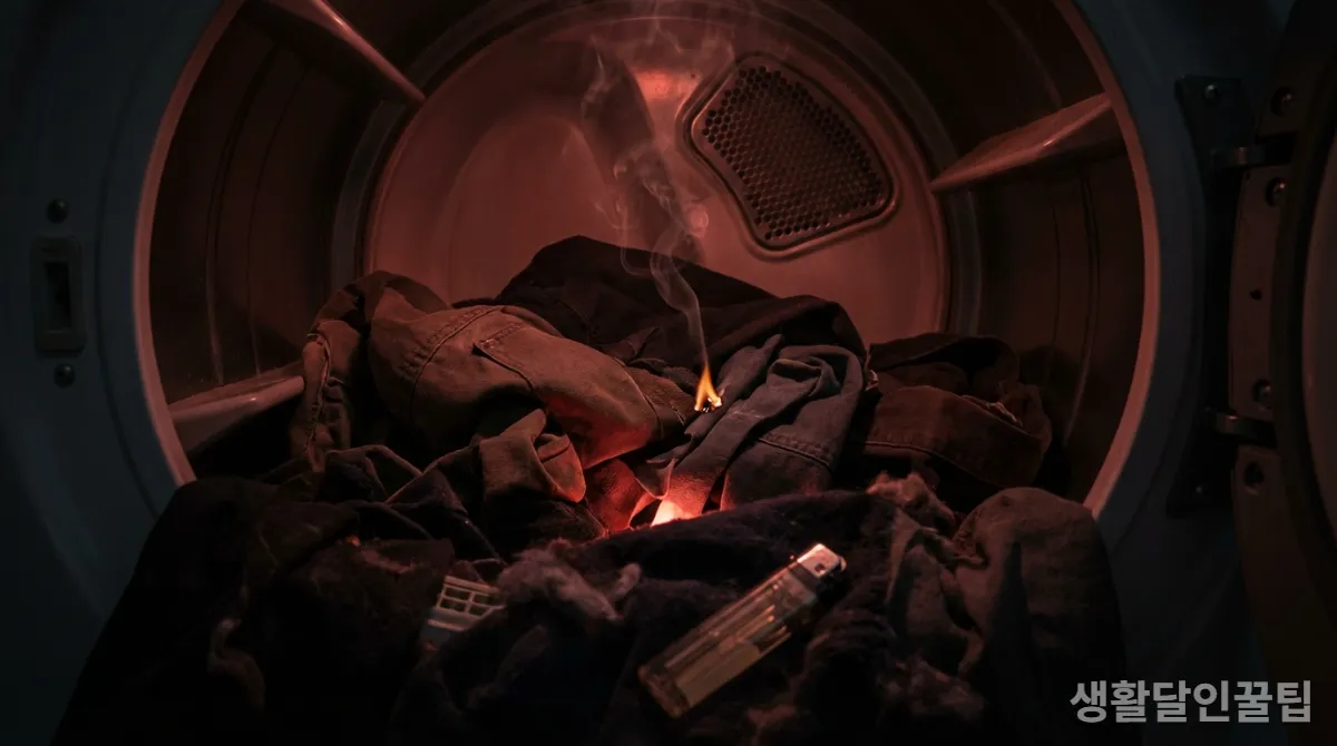 건조기 내부에서 발생한 화재, 기름 묻은 옷과 라이터가 원인