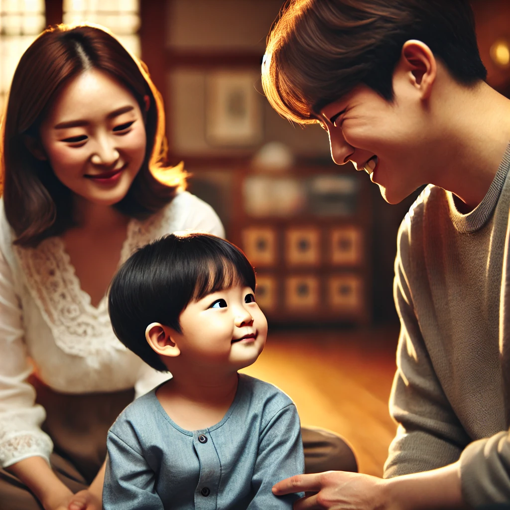 삼촌을 바라보는 조카 모습