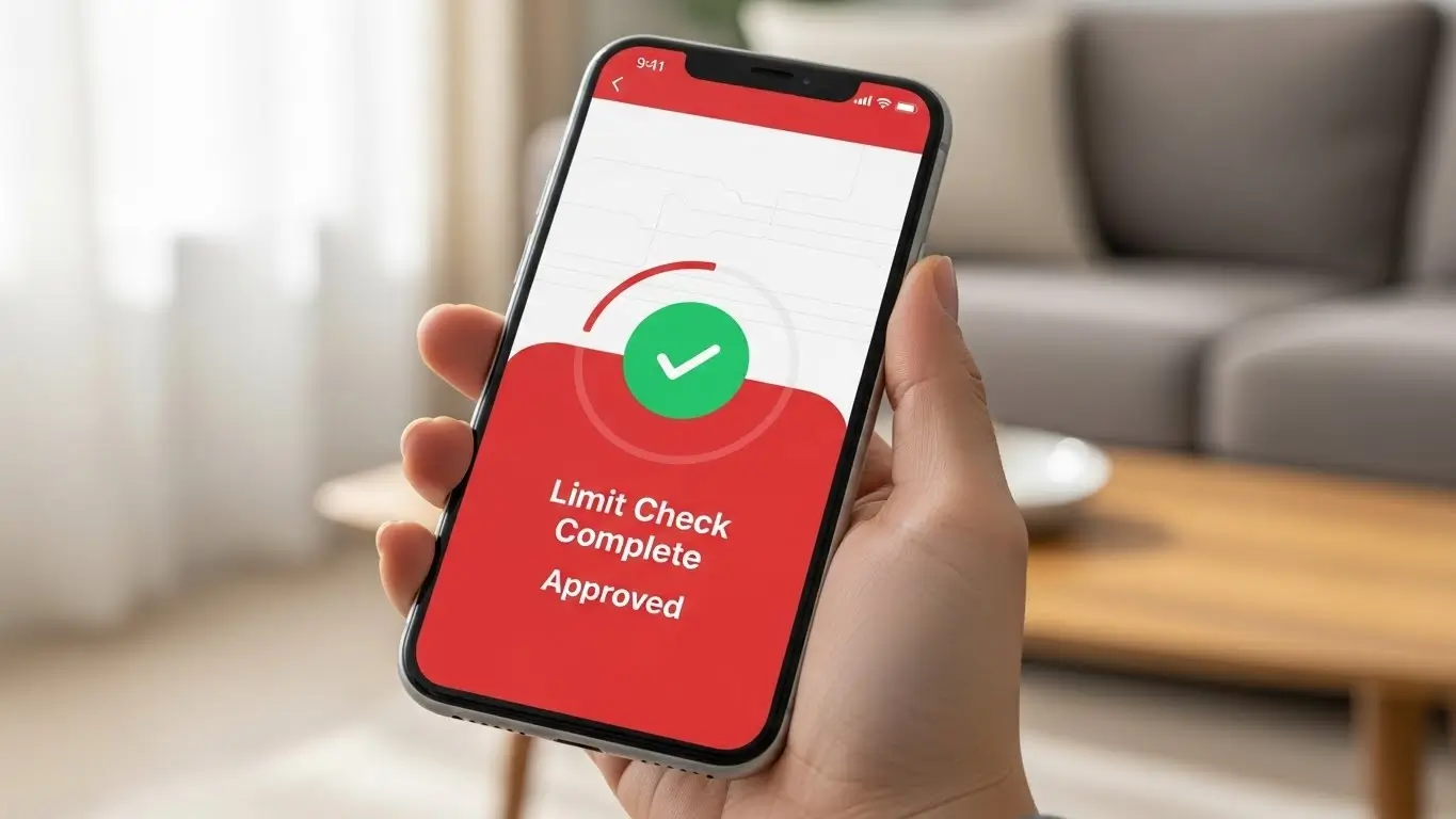 스마트폰 웰컴디지털뱅크 앱에서 햇살론 한도 조회를 성공적으로 마치고 안도하는 사용자의 모습