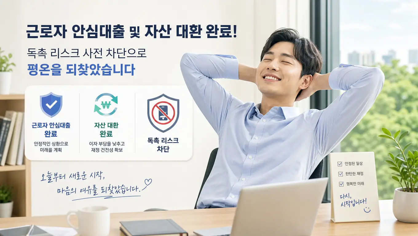 근로자 안심대출 및 자산 대환을 마쳐 독촉 리스크를 사전에 차단하고 평온을 되찾은 직장인의 안도