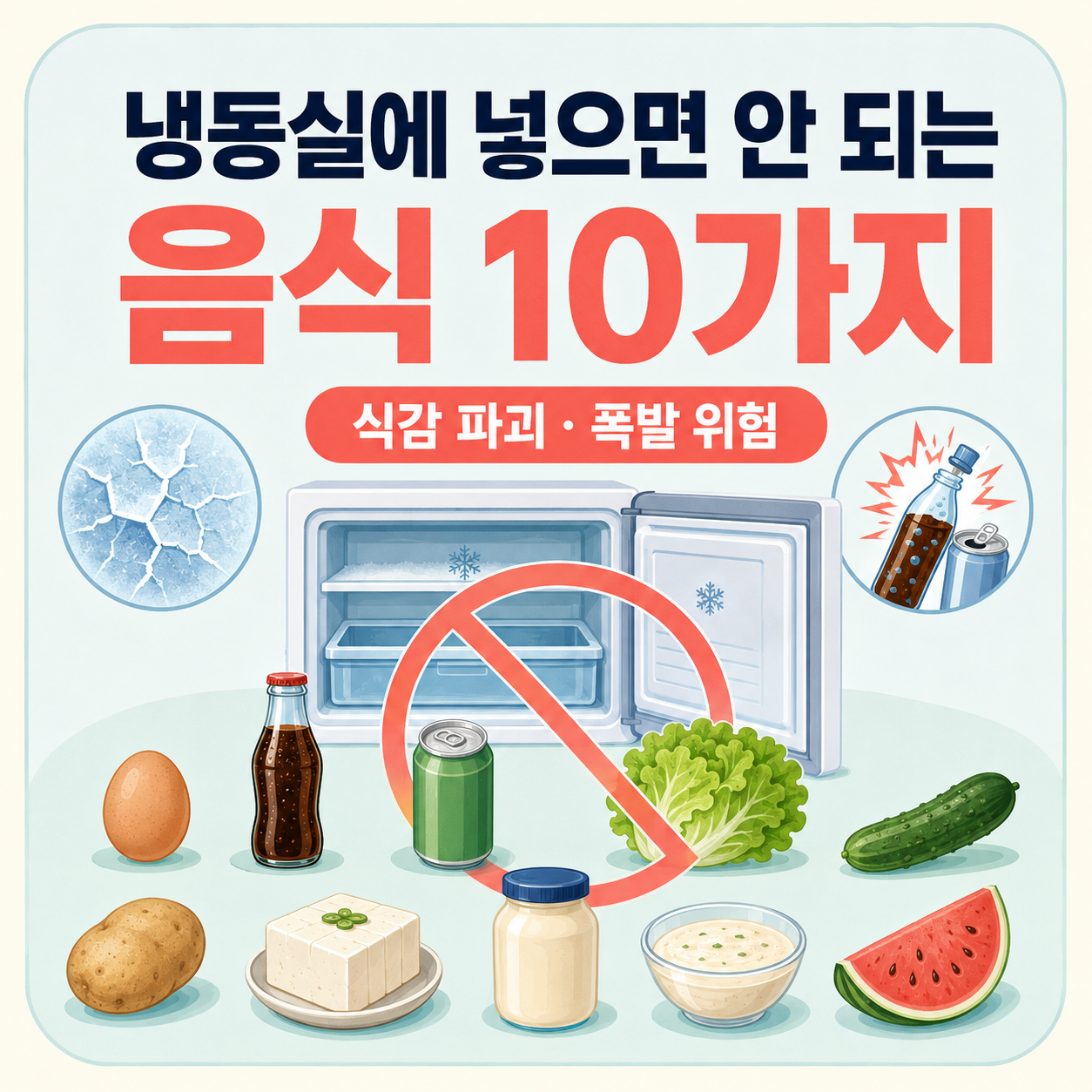 냉동실에 넣으면 안 되는 음식 10가지: 식감 파괴와 폭발 위험