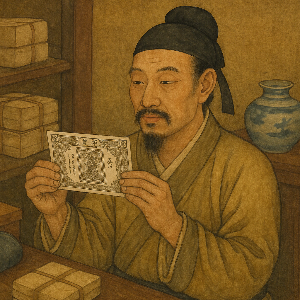 전표(交子, 세계 최초의 지폐)의 등장을 상징하는 그림