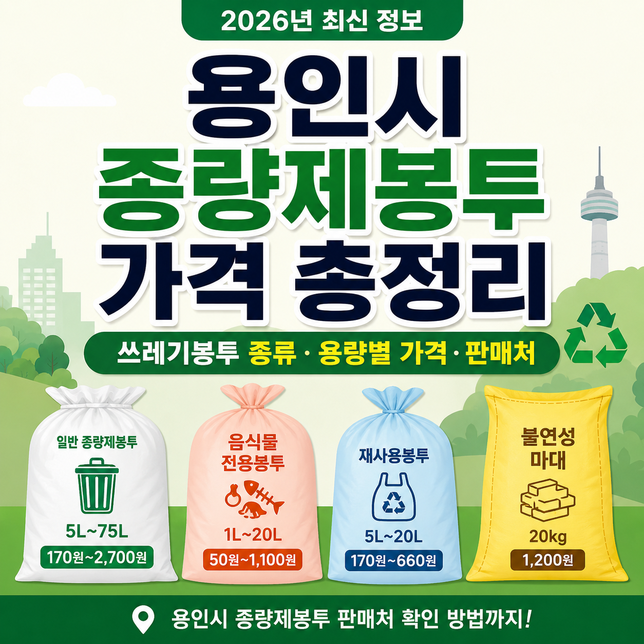 용인시 종량제봉투 가격 총정리, 쓰레기봉투 종류·용량별 가격·판매처