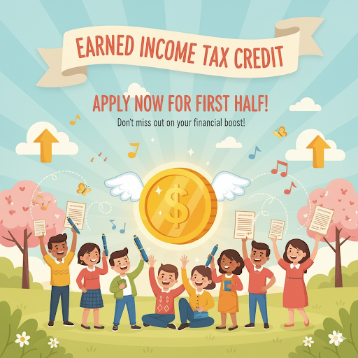 로장려금 상반기 신청을 독려하는 밝고 긍정적인 메시지의 일러스트