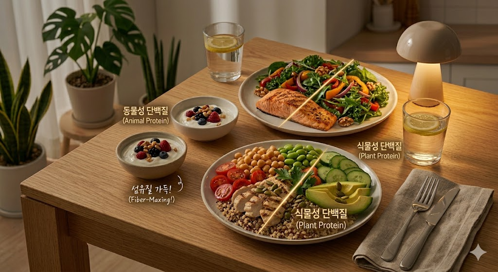 고단백 저섬유 식단 비교 (하이브리드 전략 장건강, 체지방)